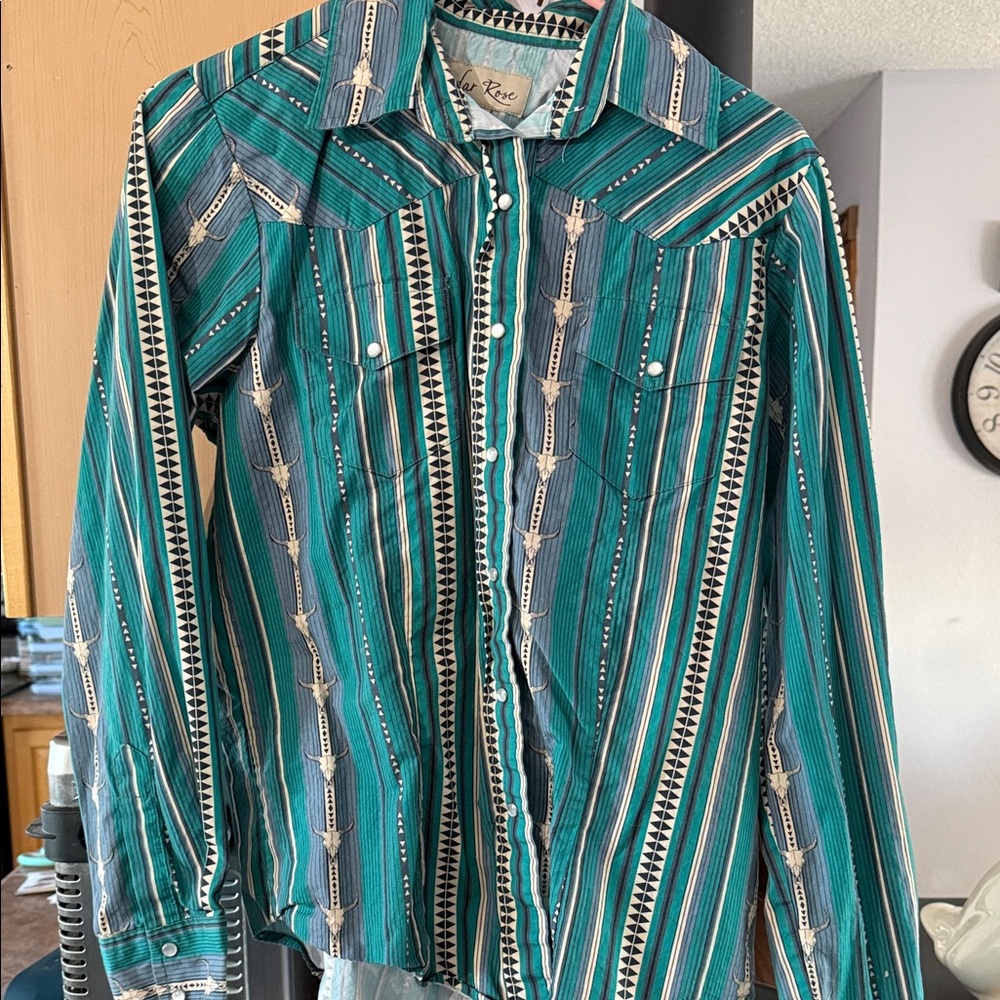 Striped Green Button-Up Western Shirt